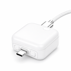 A white USB-C to USB-C adapter with a braided white cable, shown on a clean white background.