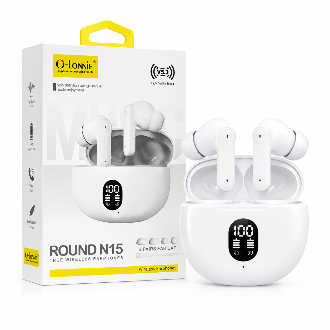 O-LONNIE Round N15 Wireless Bluetooth Earbuds